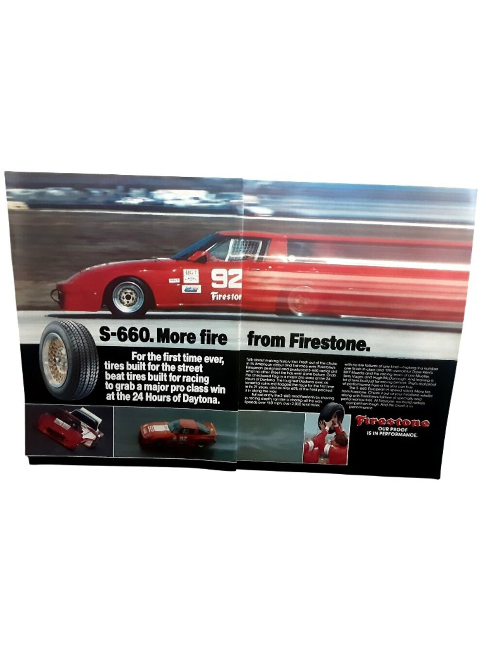1983 Firestone S-660 Tire Ad Daytona Racing Porsche 2 Page Vintage